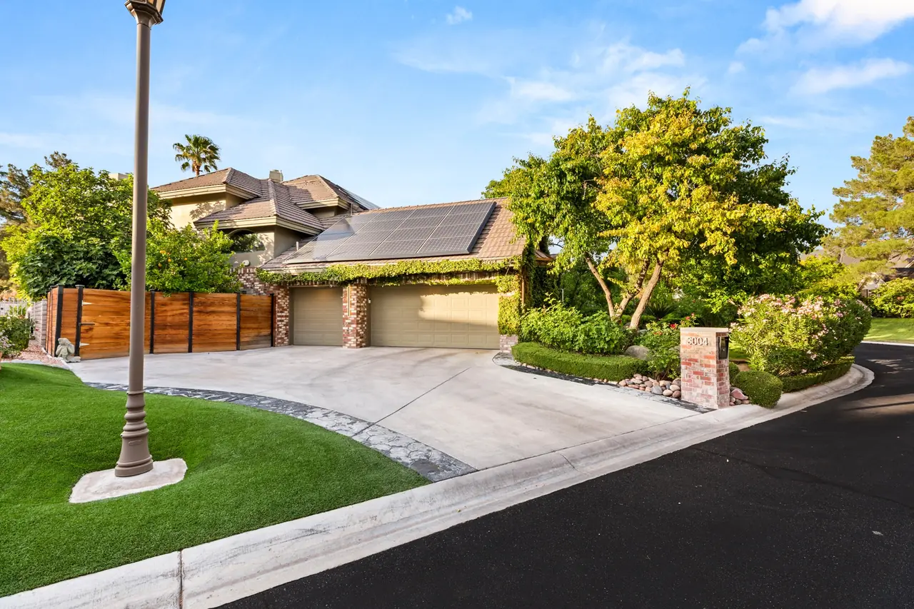 Front of the home and three-car garage